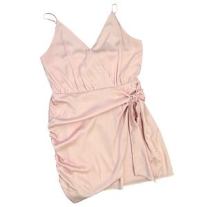 Wayf Satin Faux Wrap Mini Cami Dress Light Pink Size L